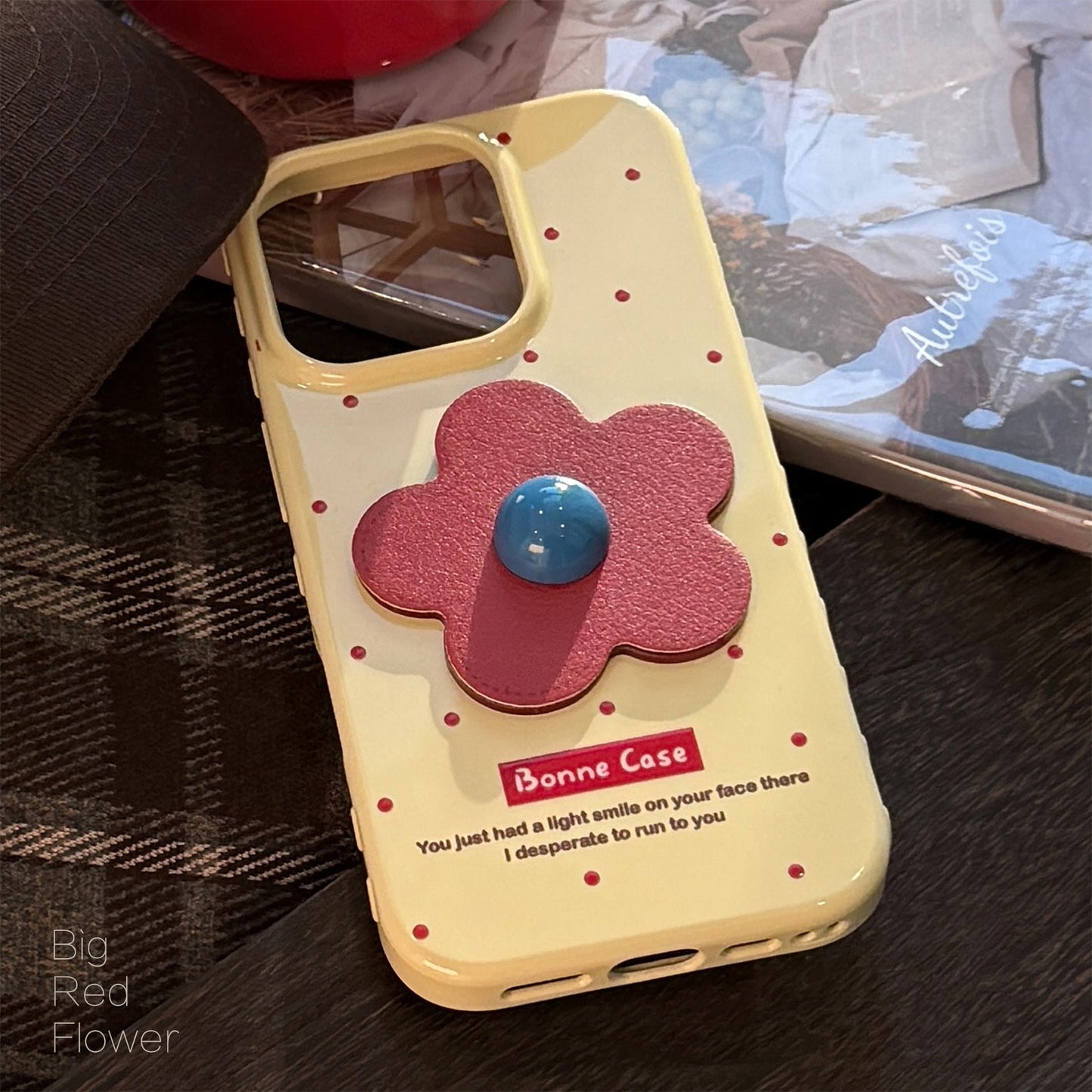 Funda de móvil roja con patrón de piel de flor de manzana 16 iphone17promax para 12, tridimensional 14 retro 13, anticaída