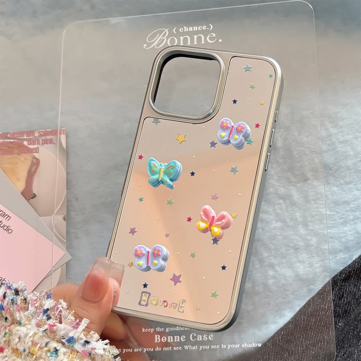 Mariposa tridimensional adecuada para funda de teléfono móvil Apple 15promax iphone17 galvanizado espejo 13 dulce 15 generación