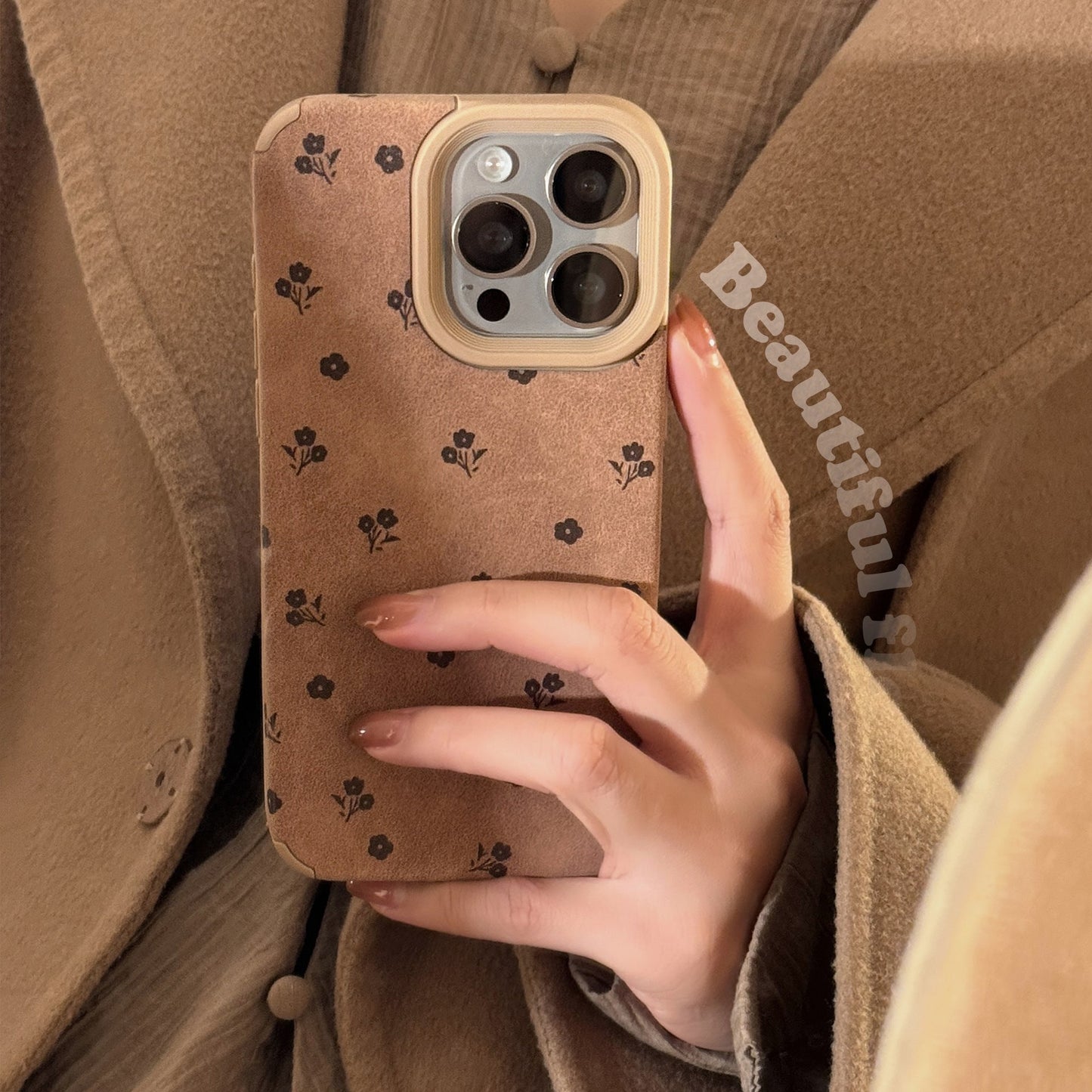 ins suede French small floral application iphone16 iPhone case 17pro max simple 14 retro 13