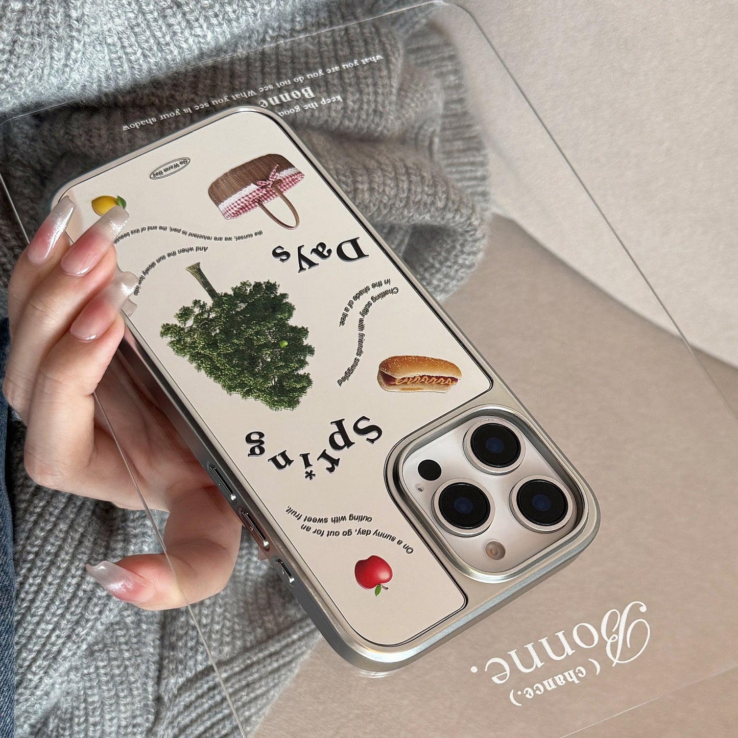 El picnic de primavera es adecuado para la funda de teléfono móvil Apple 15promax, espejo iPhone16, galvanoplastia dura 14, Huawei coreano.