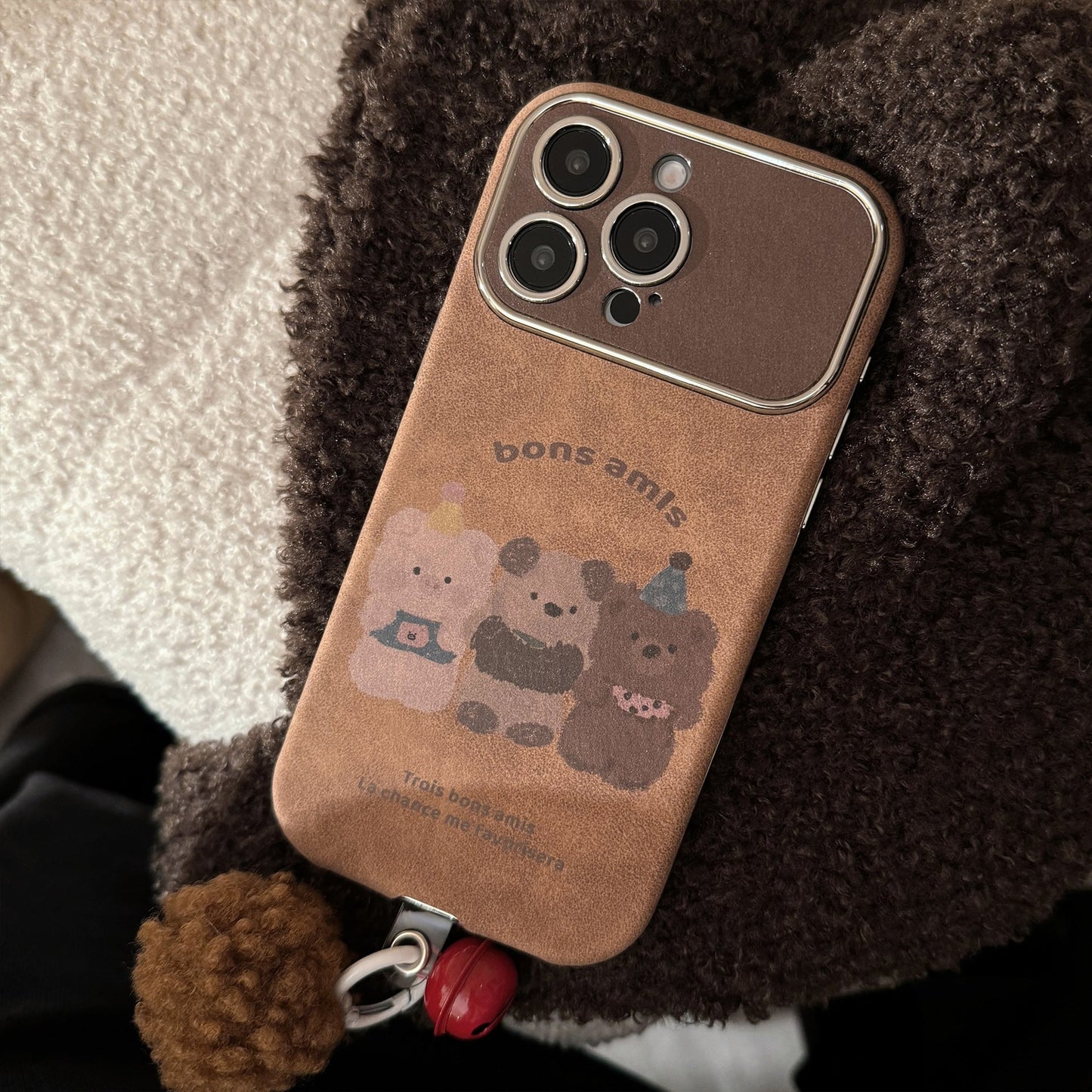Funda para iPhone 16 de animales de dibujos animados de otoño e invierno, ante para Apple 15promax, cuerda con bola de pelo 14, 17