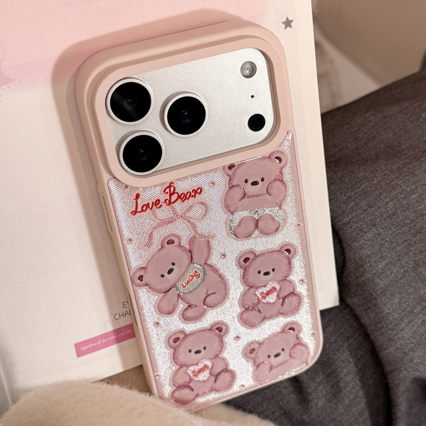 Gilt Apple 17promax mobile phone case 16 Epoxy 13 for iPhone15 pink bear doll Huawei Samsung