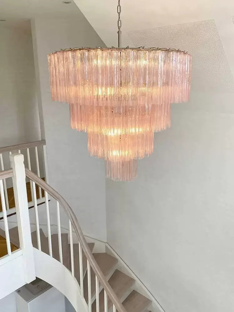 Araña de tubo de cristal Murano rosa con forma de estrella