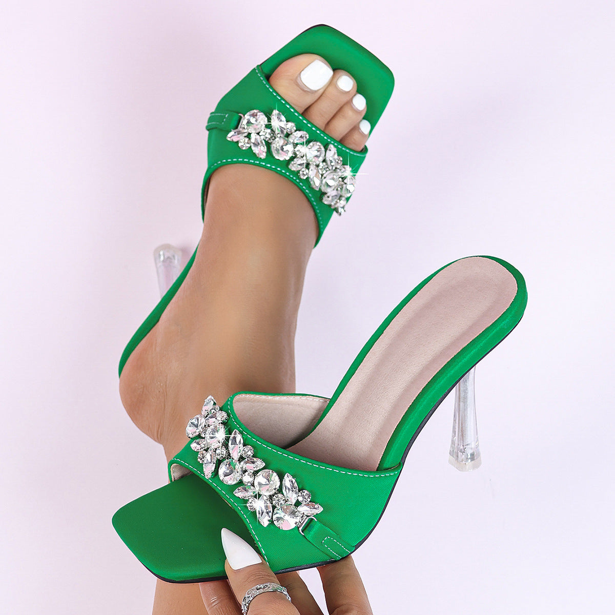Wedding Square Toe Summer Wedding High Heels Transparent Heel Party Shoes 9cm Women High Heel Plus Size Shoes