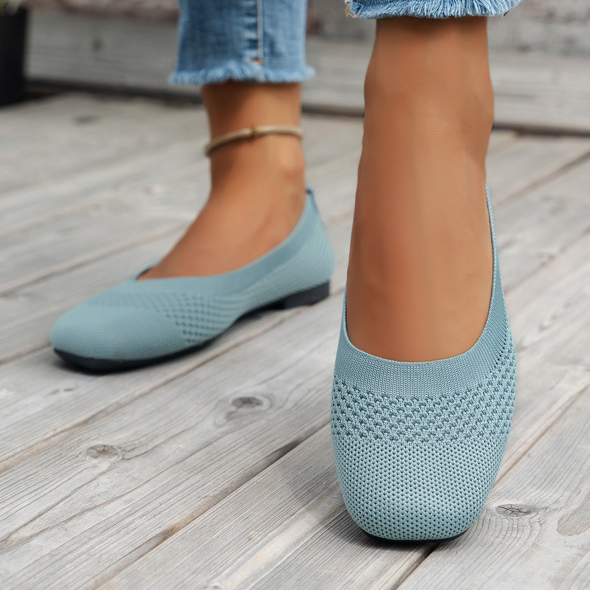 Zapatos de mujer de boca poco profunda con tejido de malla voladora