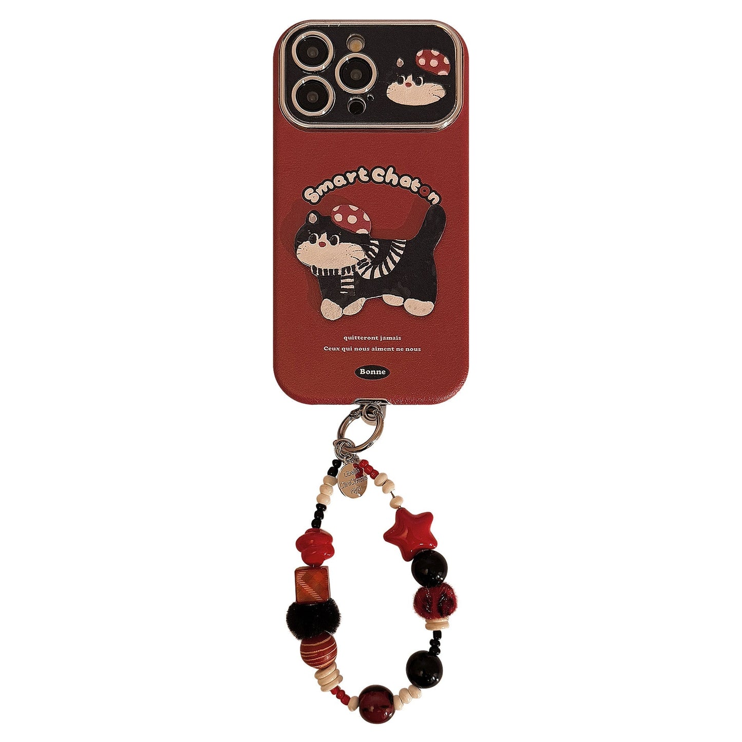 ins rojo gato de dibujos animados adecuado para funda de iPhone 16pro max iPhone 15 cuero dibujos animados 17 cordón
