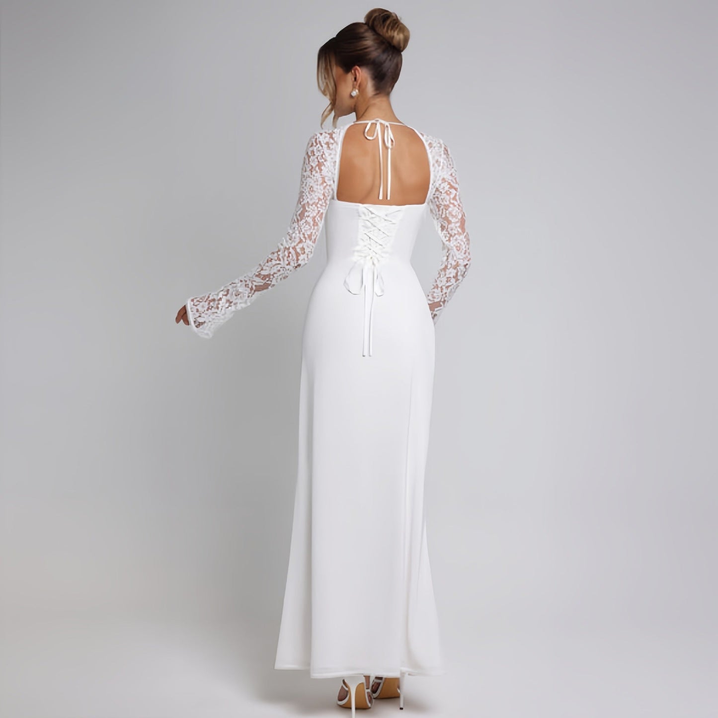Vestido sexi de mujer de otoño de corte bajo, con cordones, ajustado y con abertura