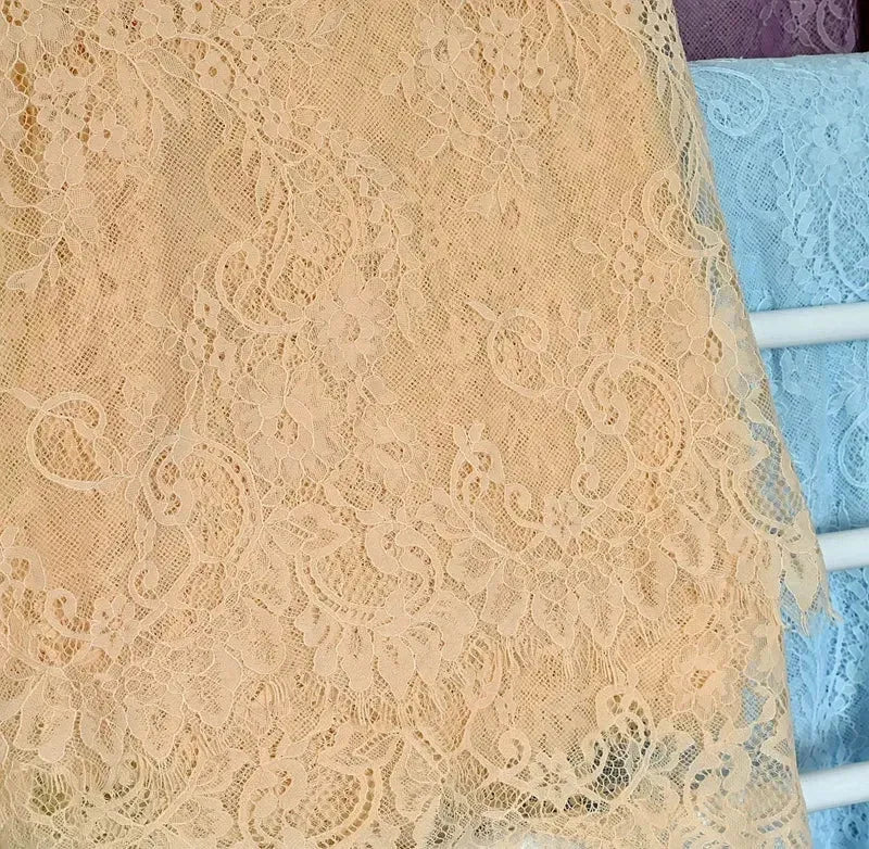 3Meters/lot Off White French Chantilly Lace Fabric , Eyelash Embroidery Lace Craft Bridal Veil Lace Accessory 150cm Width