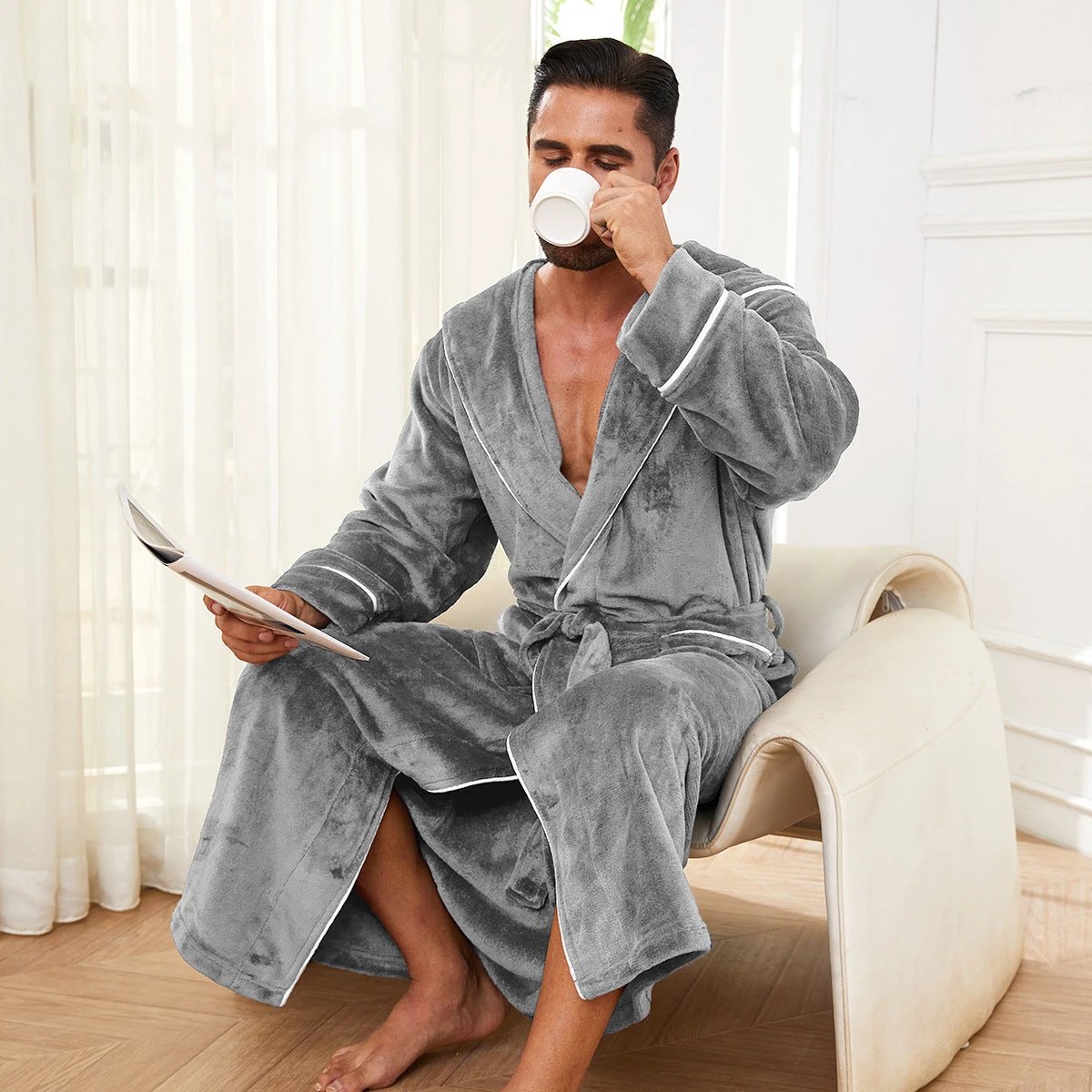 Fashion Men's Flannel Bathrobe Pajamas Women