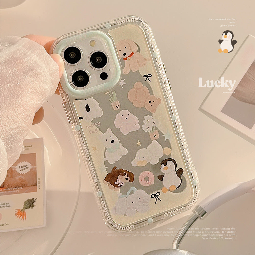 El bonito espejo para mascotas es adecuado para las fundas de teléfono móvil iPhone 15, iPhone 16 divertido de dibujos animados 12 anticaídas 11 generación de Apple 17ProMax.