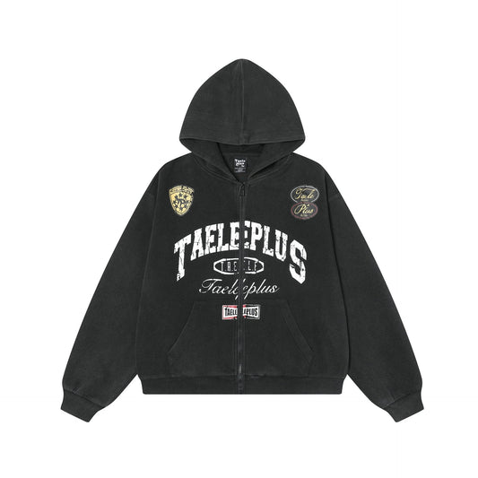 Spring New American College Style Retro Washed Hoodie Coat Cardigan Zipper Sweater