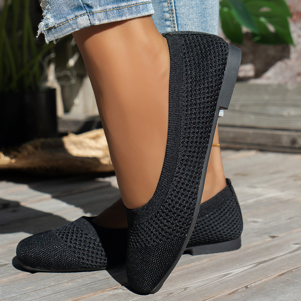 Zapatos de mujer de boca poco profunda con tejido de malla voladora