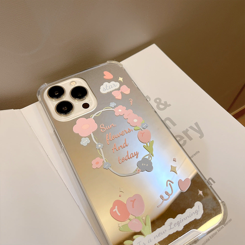 Funda para iPhone 17 floral pequeña y fresca, Apple 16Promax, 15 de silicona, 11/12, espejo de maquillaje X