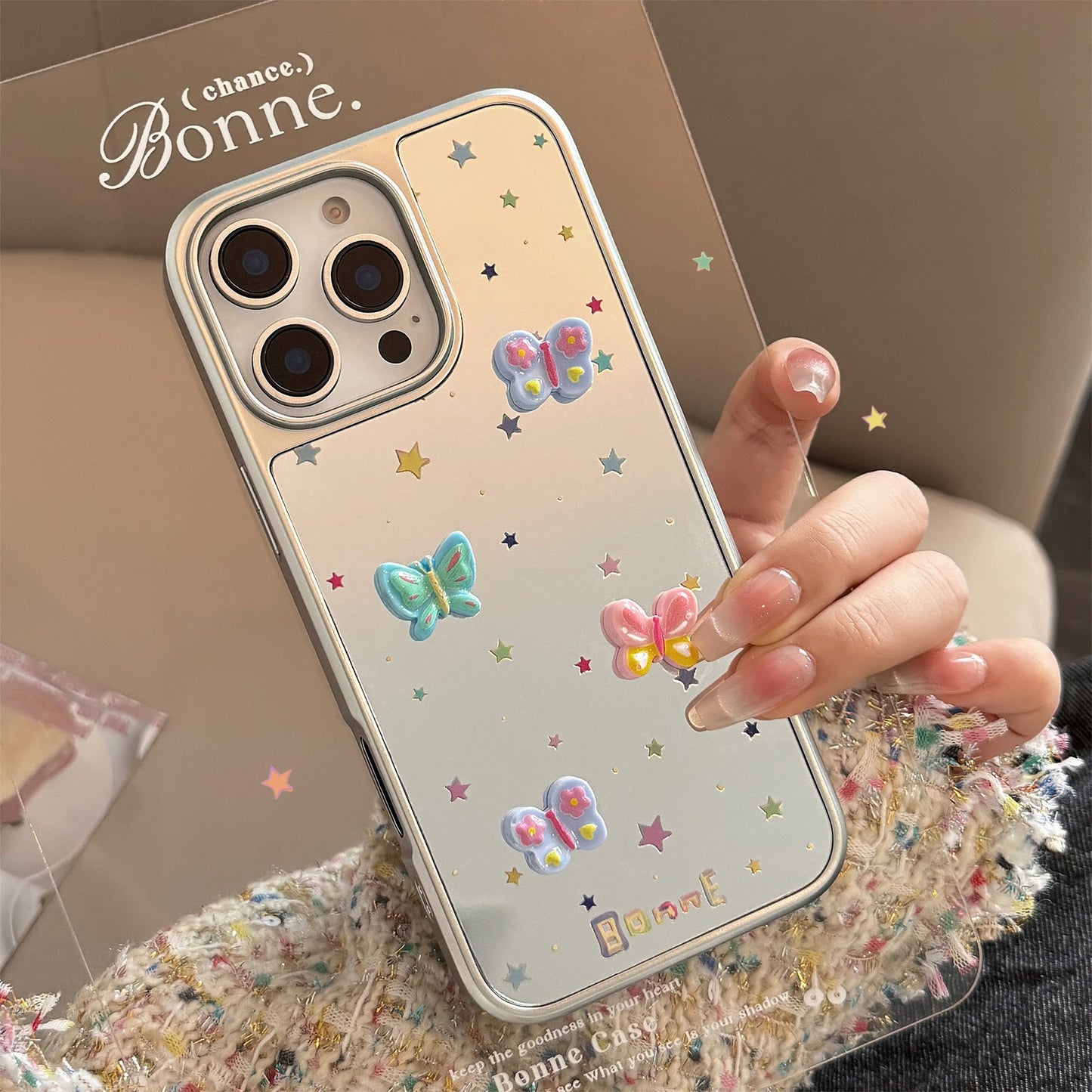 Mariposa tridimensional adecuada para funda de teléfono móvil Apple 15promax iphone17 galvanizado espejo 13 dulce 15 generación