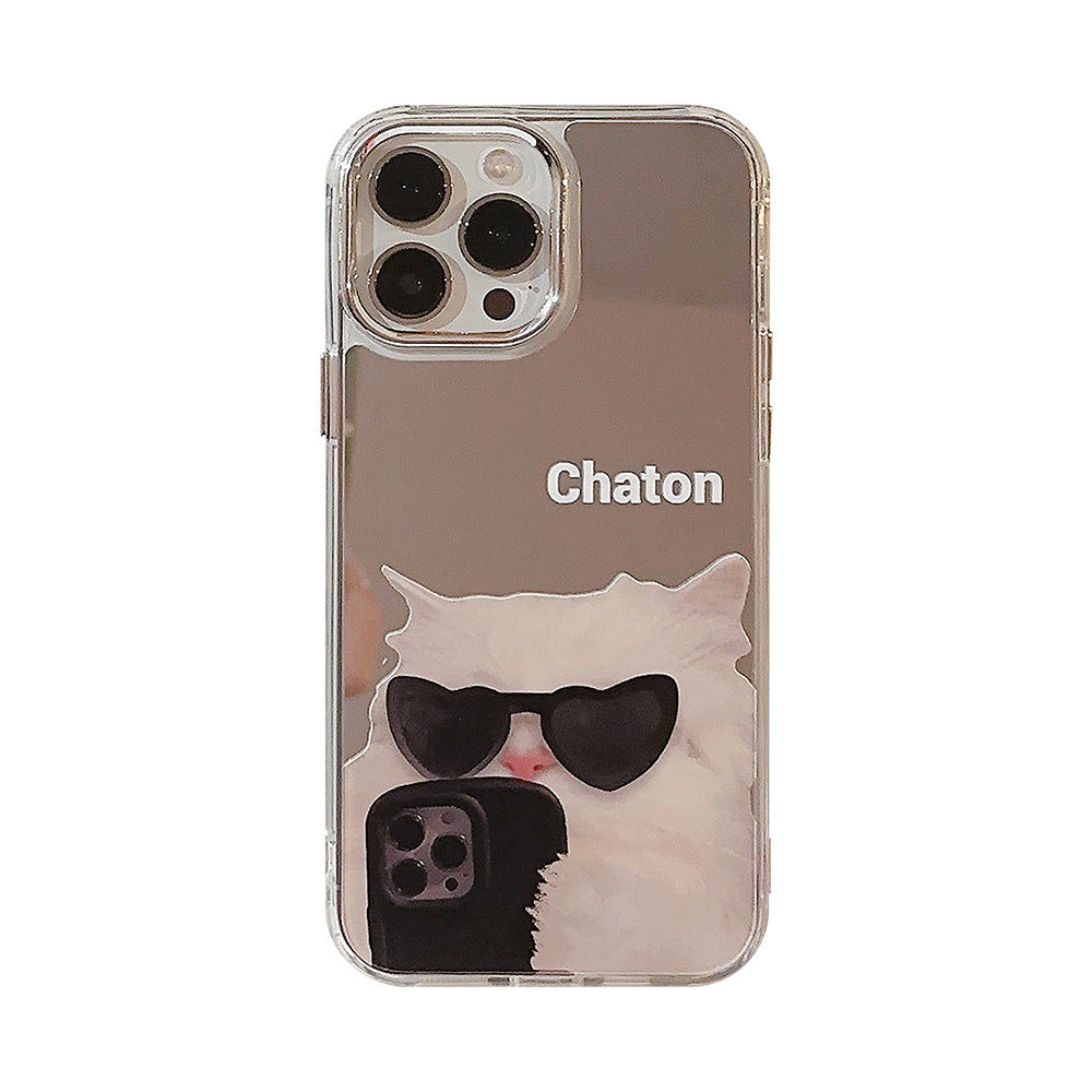 Gafas de sol gato genial iPhone17 es adecuado para funda de teléfono móvil Apple 16promax 11 divertido nicho 12 espejo 15 generación