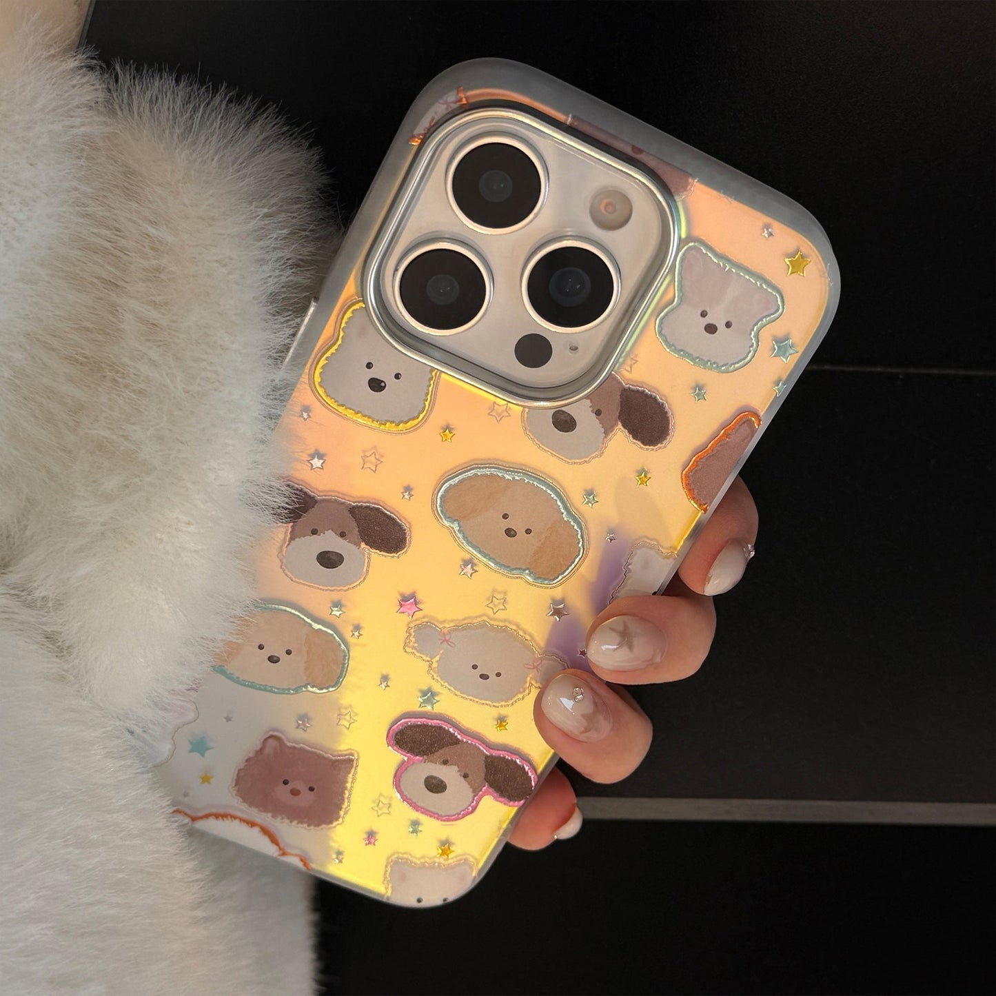 Funda de móvil iphone17 con cabeza de cachorro dorada 17Promax láser 16 galvanoplastia 14 divertida 13 dura 15
