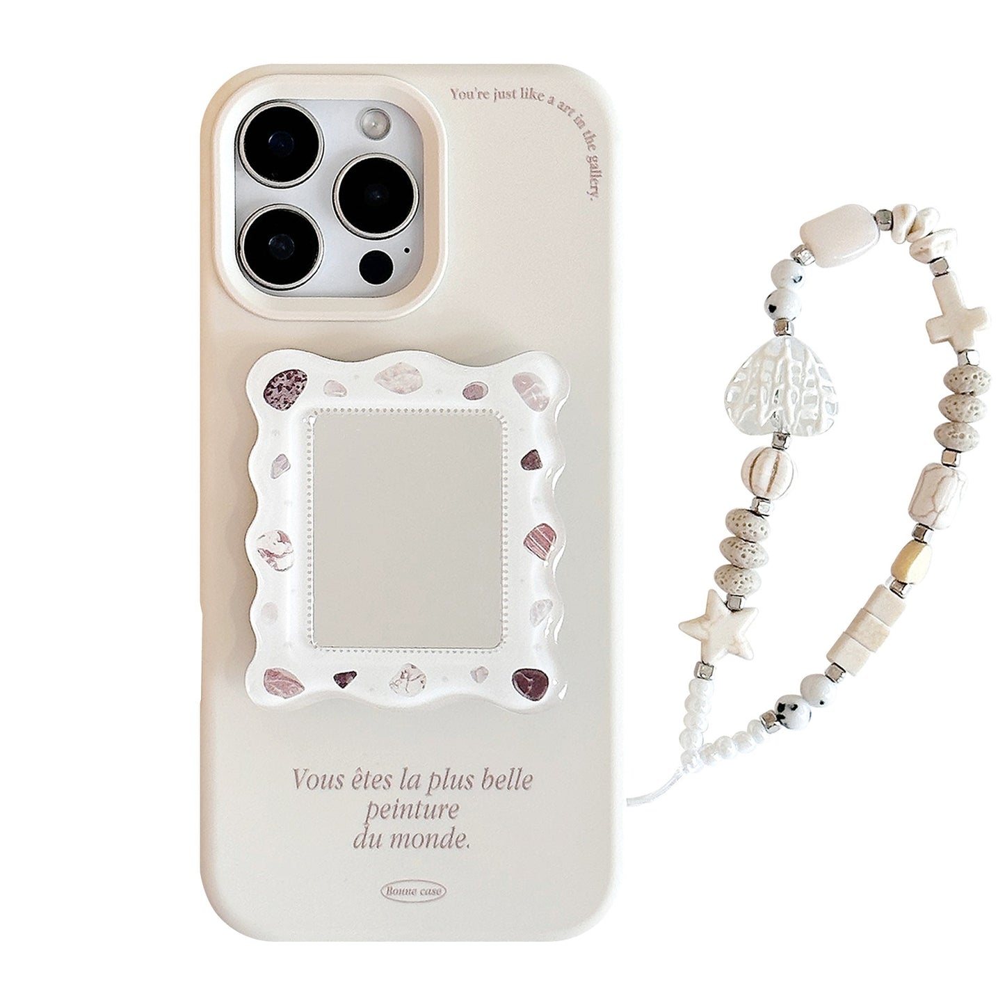 French applicable iphone16 iPhone 17 mobile phone case 15promax shell mirror bracket 13 premium 14 lanyard