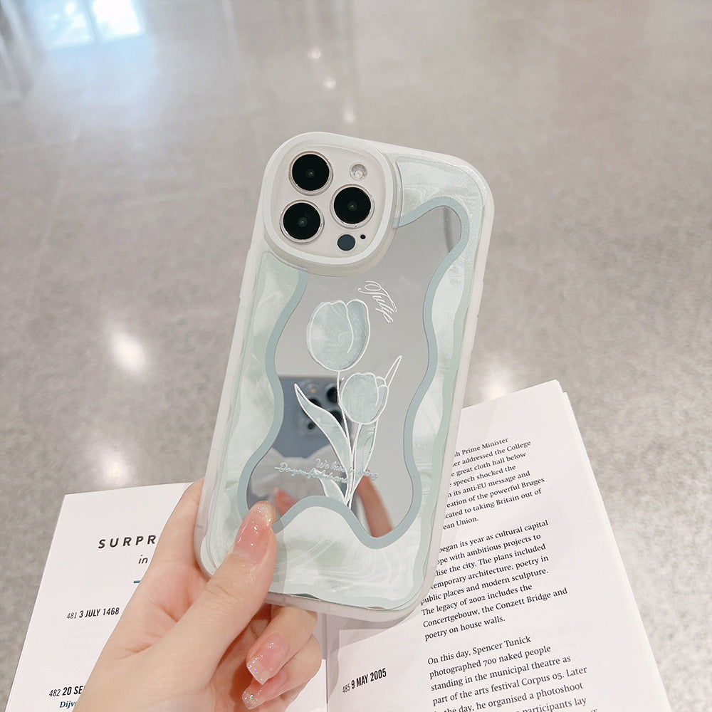 Funda para teléfono móvil iPhone 16 Pro Max con diseño floral de temperamento de viento frío, Apple 15, espejo de maquillaje 11, adecuada para 14 Pro