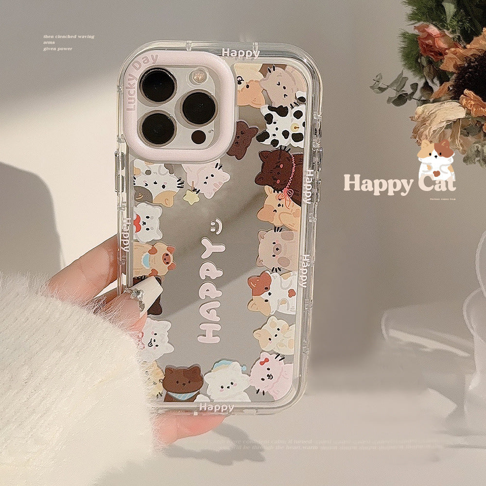 Espejo lindo gato adecuado para 16Pro Max Funda de iPhone 15 Apple 17 Coreano 12 cordón 11