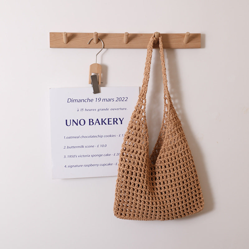 Hollow Out Cutout Cotton Thread Woven Bag Summer Simple Shoulder Straw Bag Vacation Beach Bag Women Bag