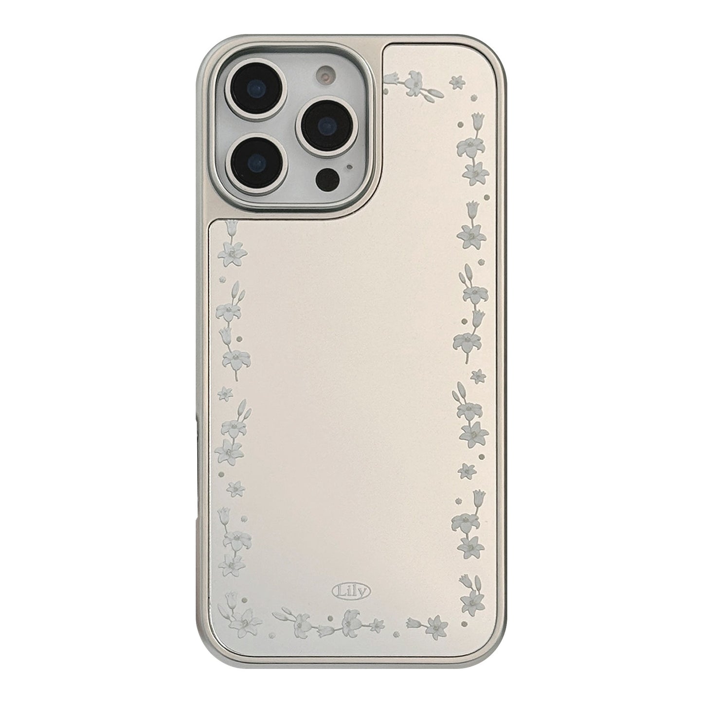 Borde plateado galvanizado para funda de móvil iPhone 15 Pro Max de 16, flor de lirio literaria 13, espejo duro.