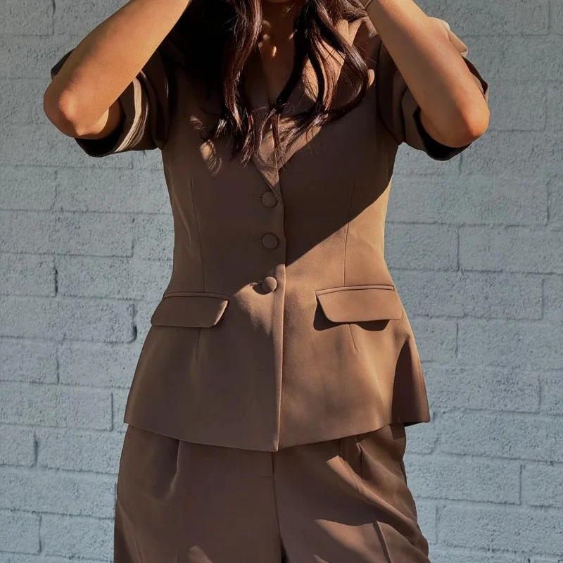 Women's Fashion Casual Elegant Solid Color Short Sleeve Suit
