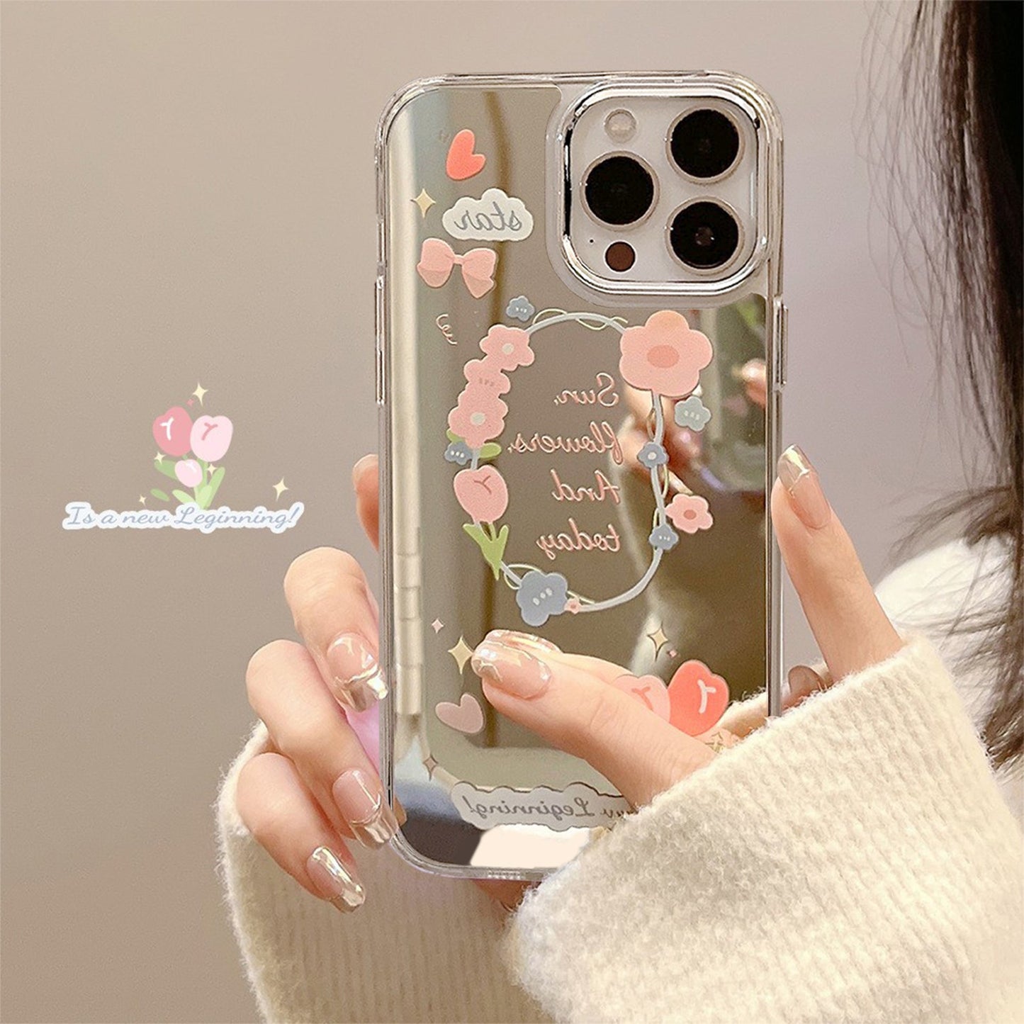 Funda para iPhone 17 floral pequeña y fresca, Apple 16Promax, 15 de silicona, 11/12, espejo de maquillaje X