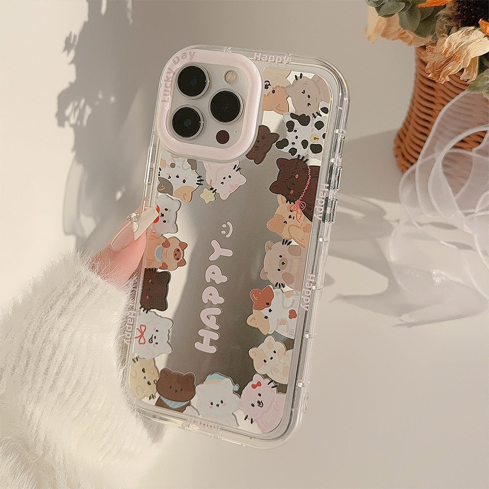 Espejo lindo gato adecuado para 16Pro Max Funda de iPhone 15 Apple 17 Coreano 12 cordón 11
