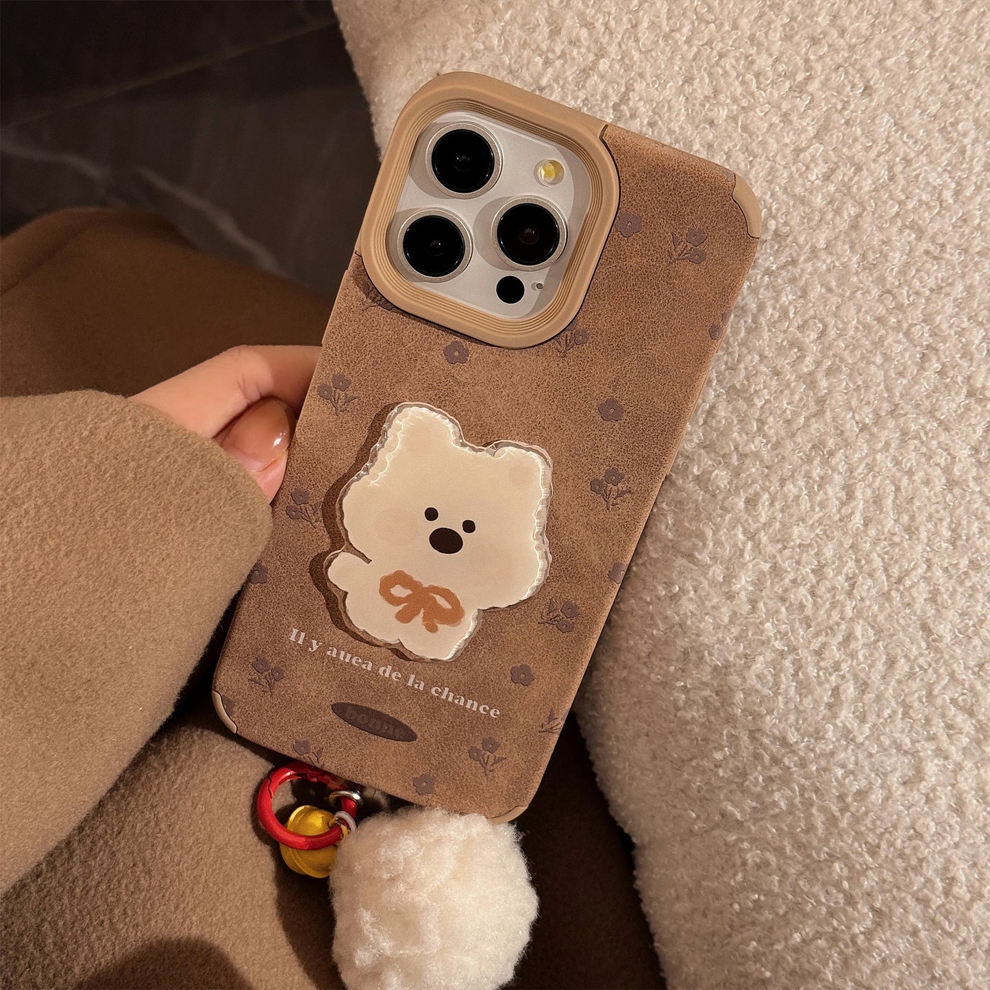 Parche de cachorro tridimensional cortical para funda de iPhone 16, iPhone 17promax, retro 15, pompón 13
