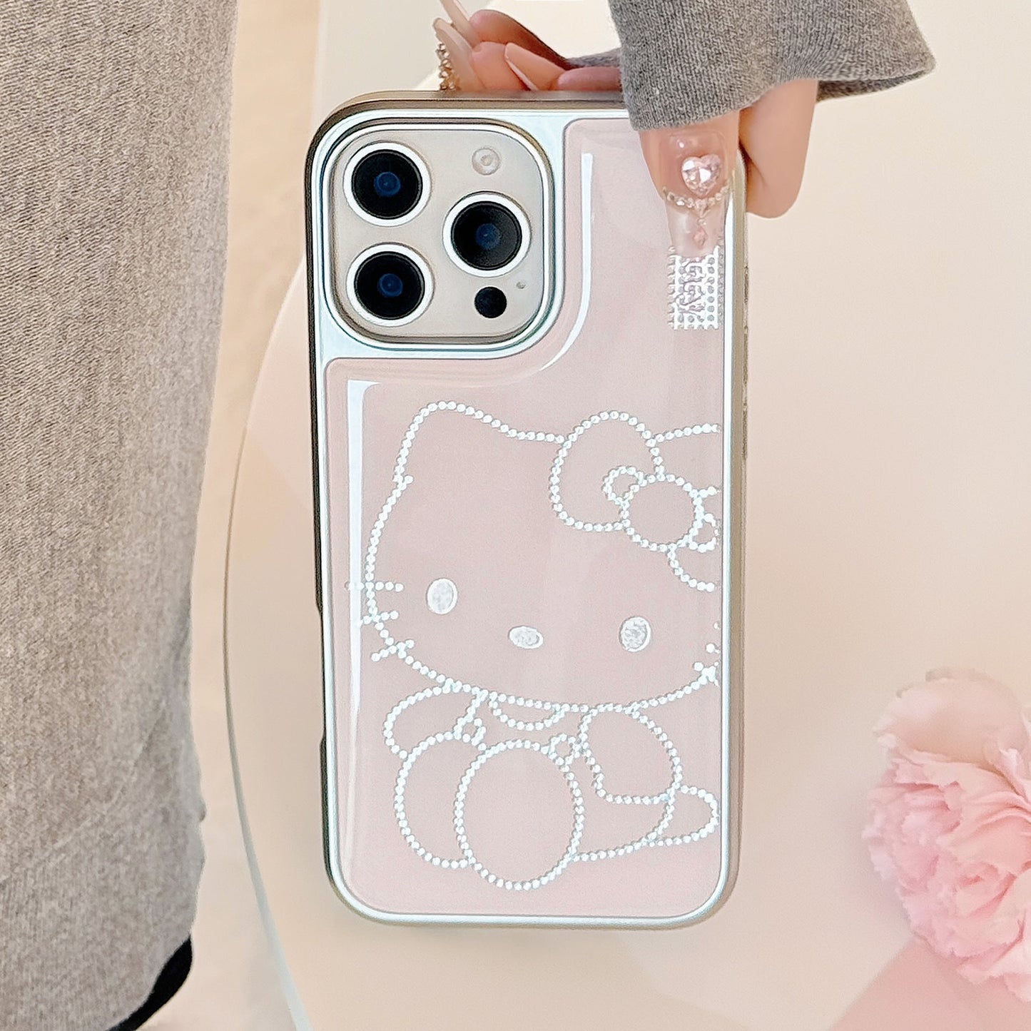 Funda de teléfono móvil dorada para iPhone 16, 15 Pro Max, gato de dibujos animados rosa, para Apple 14, 13, epoxy 17, para Huawei