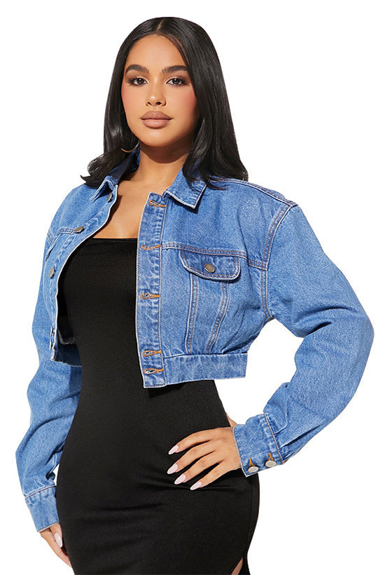 WOMEN FASHION DENIM CROP JACKET