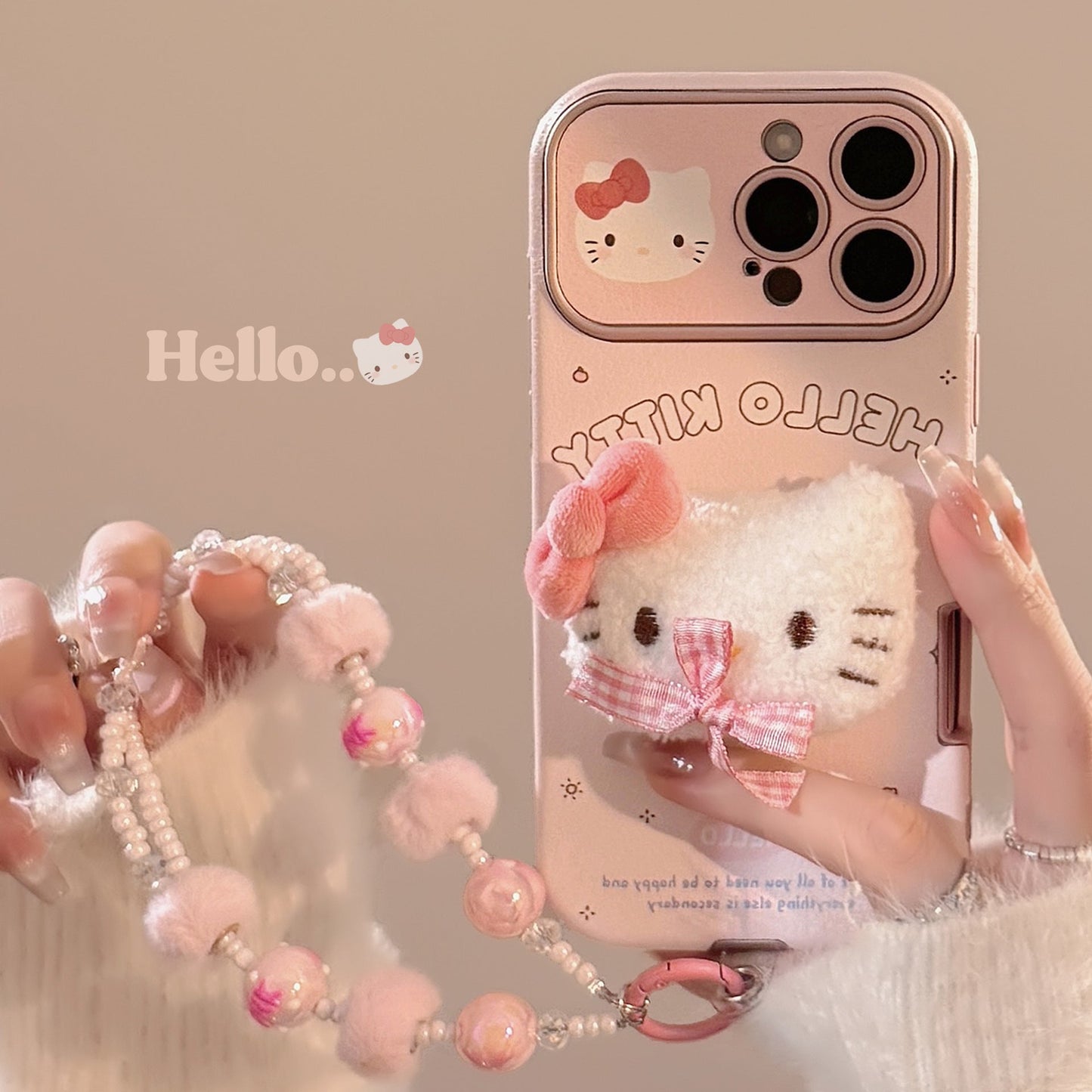 Bonita funda de cuero para iPhone 16promax de gato con lazo rosa, con pulsera de Apple 15 tridimensional, 14, 17