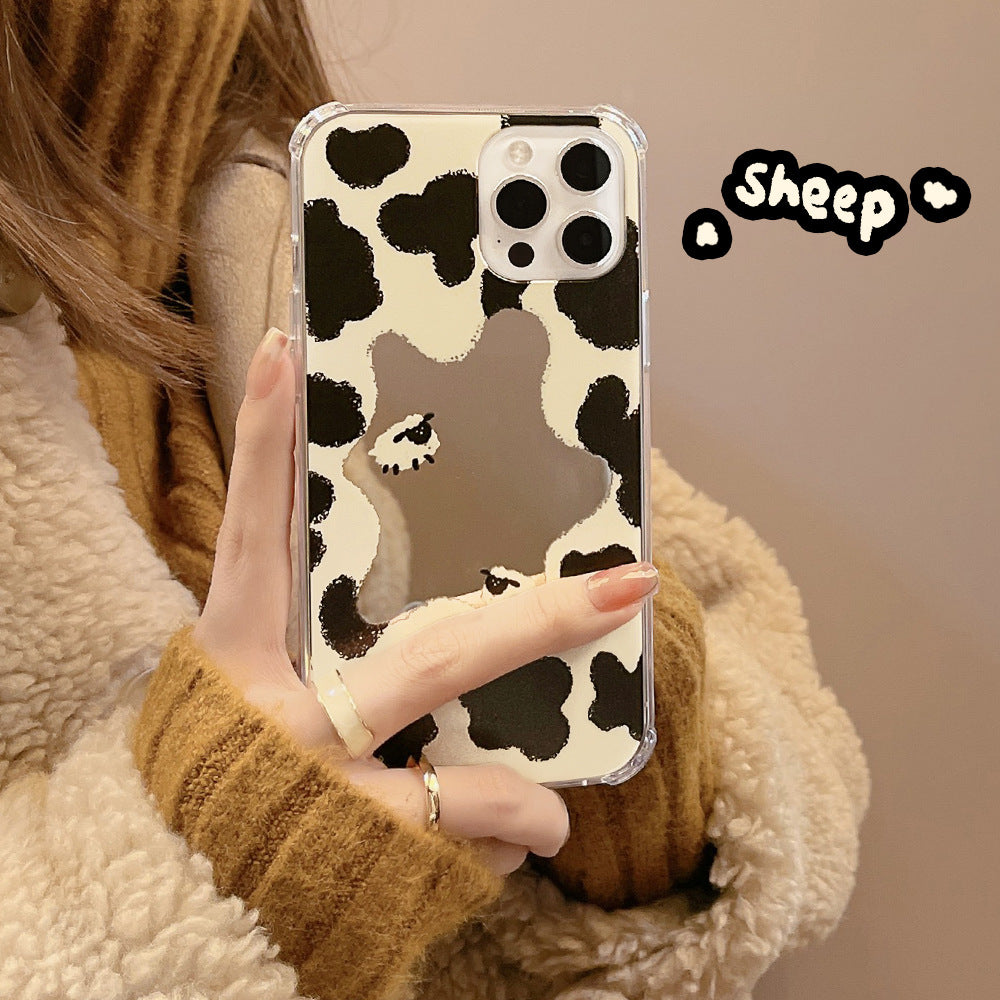 Mirror cow pattern is suitable for 16pro max Apple iphone15 mobile phone case 11pro delivery 14 anti-drop cover 17