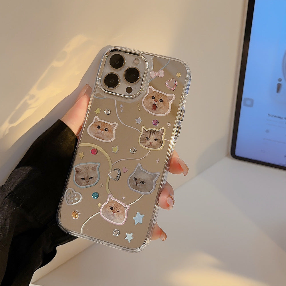 Funda para iPhone 16 con gato de diamantes, espejo galvanizado para iPhone 17, sensación avanzada 13, aplicable a 12, 15pro max