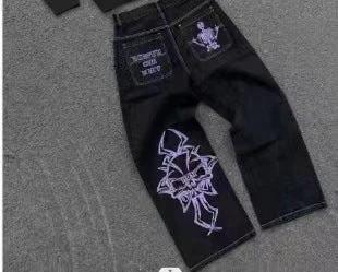 Embroidered Skull Cotton Casual Pants Men's Straight-leg Pants