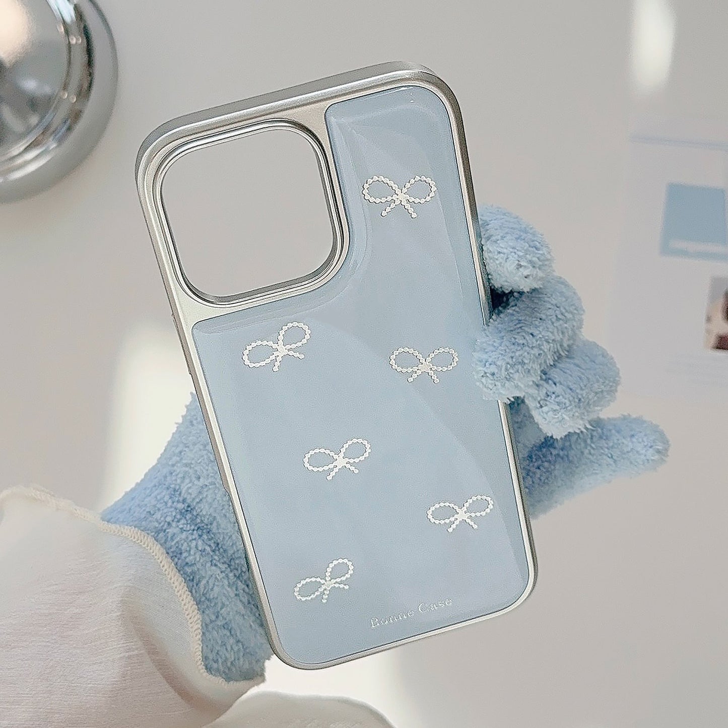 Gilt ins blue bow 16pro max mobile phone case iphone15 Epoxy 17 suitable for Huawei P70pro hard