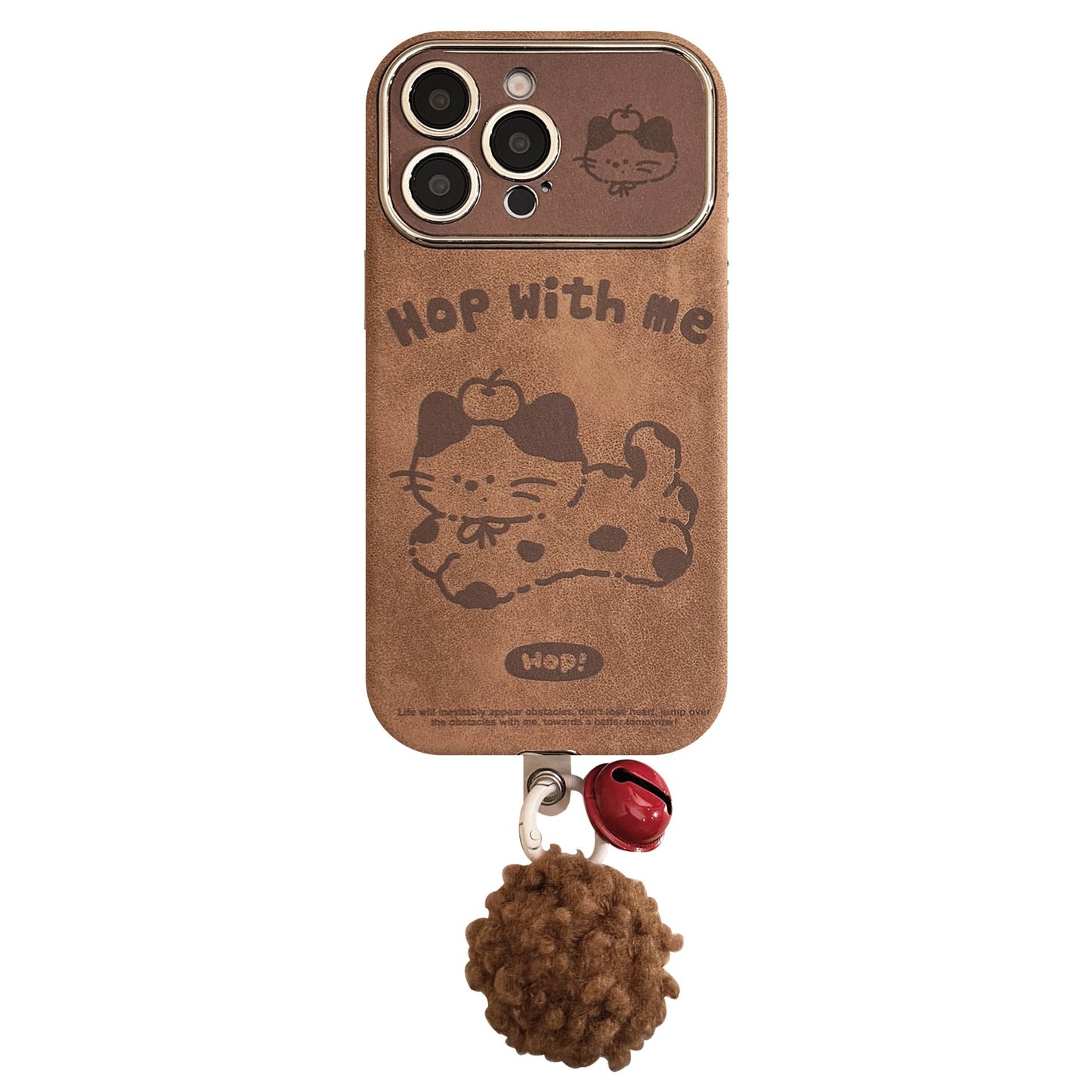 Funda de iPhone de dibujos animados marrones para iPhone 16, gamuza 15promax, cuerda con pompones 14, pareja de otoño e invierno 17