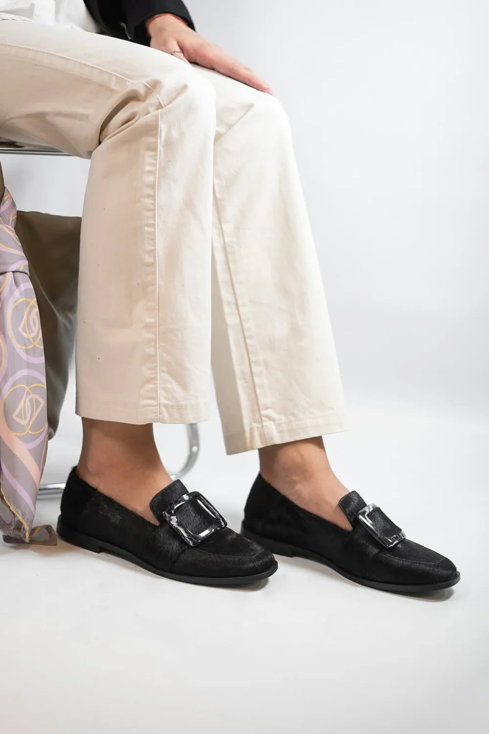 Mocasines Vintage de Botón Cuadrado Escotados — Zapatos Elegantes sin Cordones para Mujer