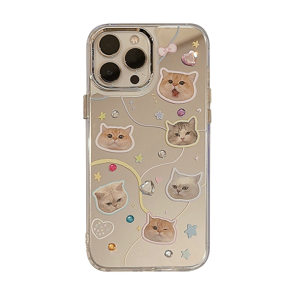 Funda para iPhone 16 con gato de diamantes, espejo galvanizado para iPhone 17, sensación avanzada 13, aplicable a 12, 15pro max