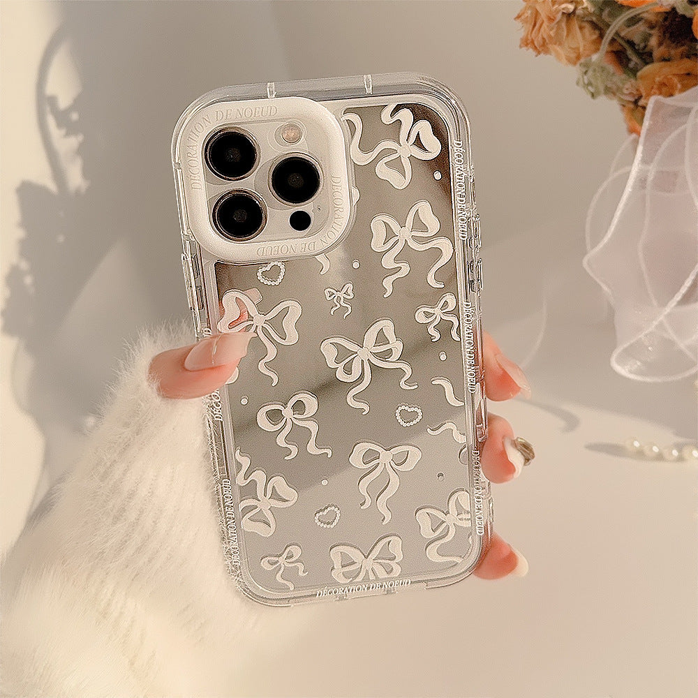 Espejo de lazo para 17ProMax funda de teléfono móvil Apple 16 estilo princesa de temperamento iPhone15 transparente 11 12