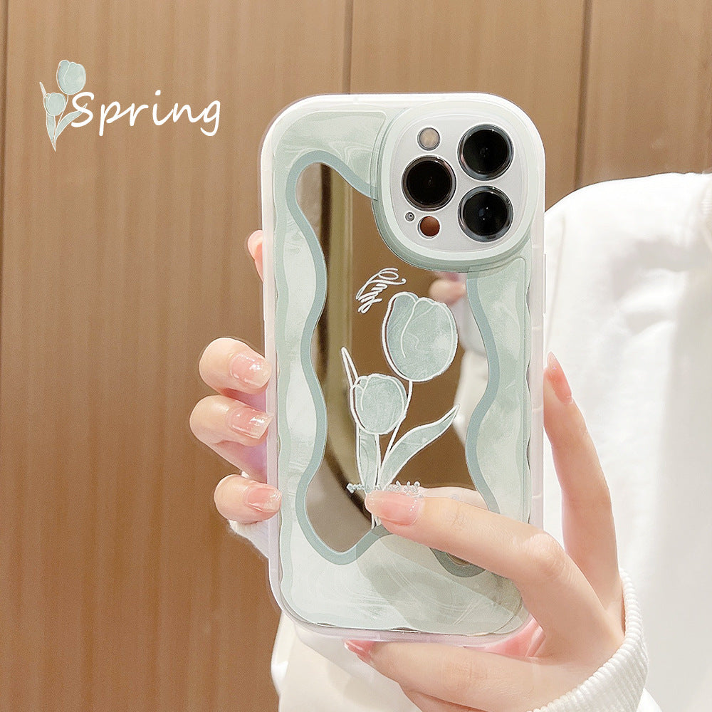 Funda para teléfono móvil iPhone 16 Pro Max con diseño floral de temperamento de viento frío, Apple 15, espejo de maquillaje 11, adecuada para 14 Pro