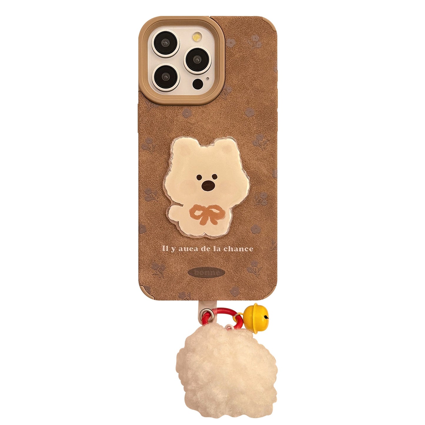 Parche de cachorro tridimensional cortical para funda de iPhone 16, iPhone 17promax, retro 15, pompón 13