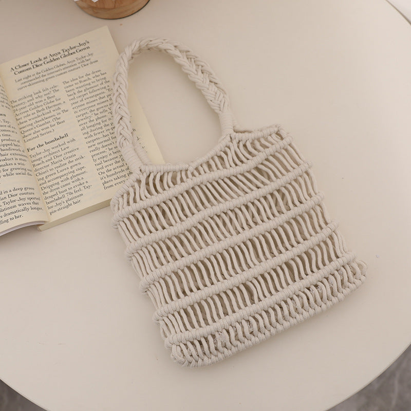 Fresh Hollow Out Cutout Cotton Thread Woven Bag Summer Idle Mesh Straw Bag Women Bag Seaside Vacation Beach Bag