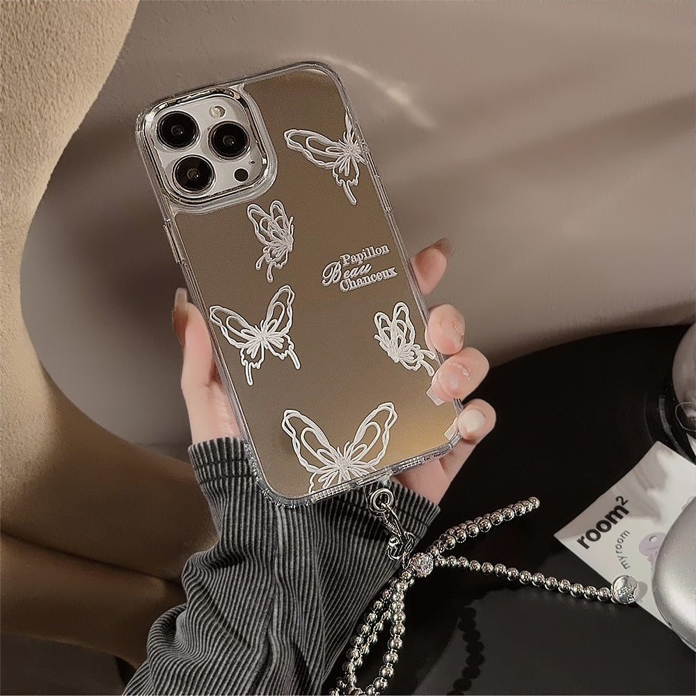La superficie de espejo es adecuada para la funda de móvil Apple 15 Pro, el iPhone 16 avanzado de mariposa, el 13 a prueba de caídas y la cadena del 11 y 17.