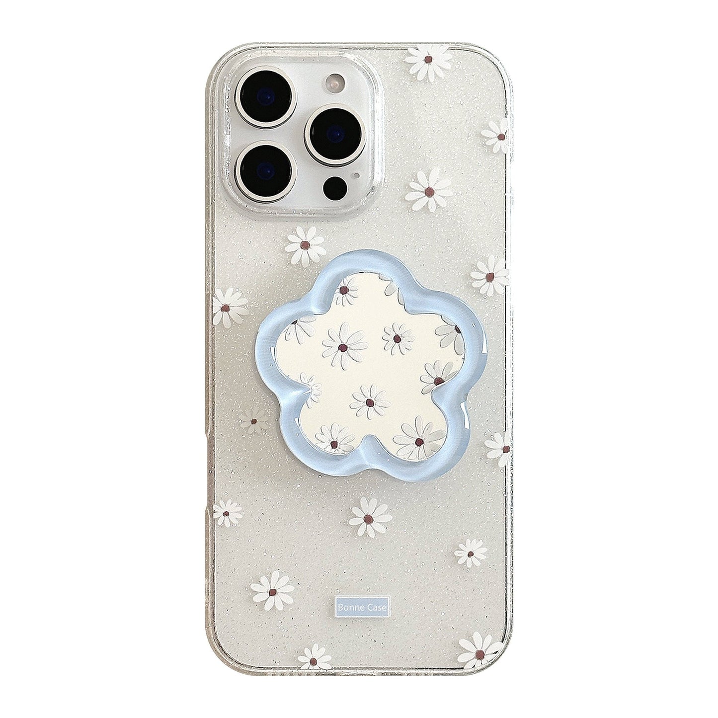 Funda de móvil 16promax de Apple con espejo de flores, 17 para iPhone15 con purpurina 13, azul fresco pequeño