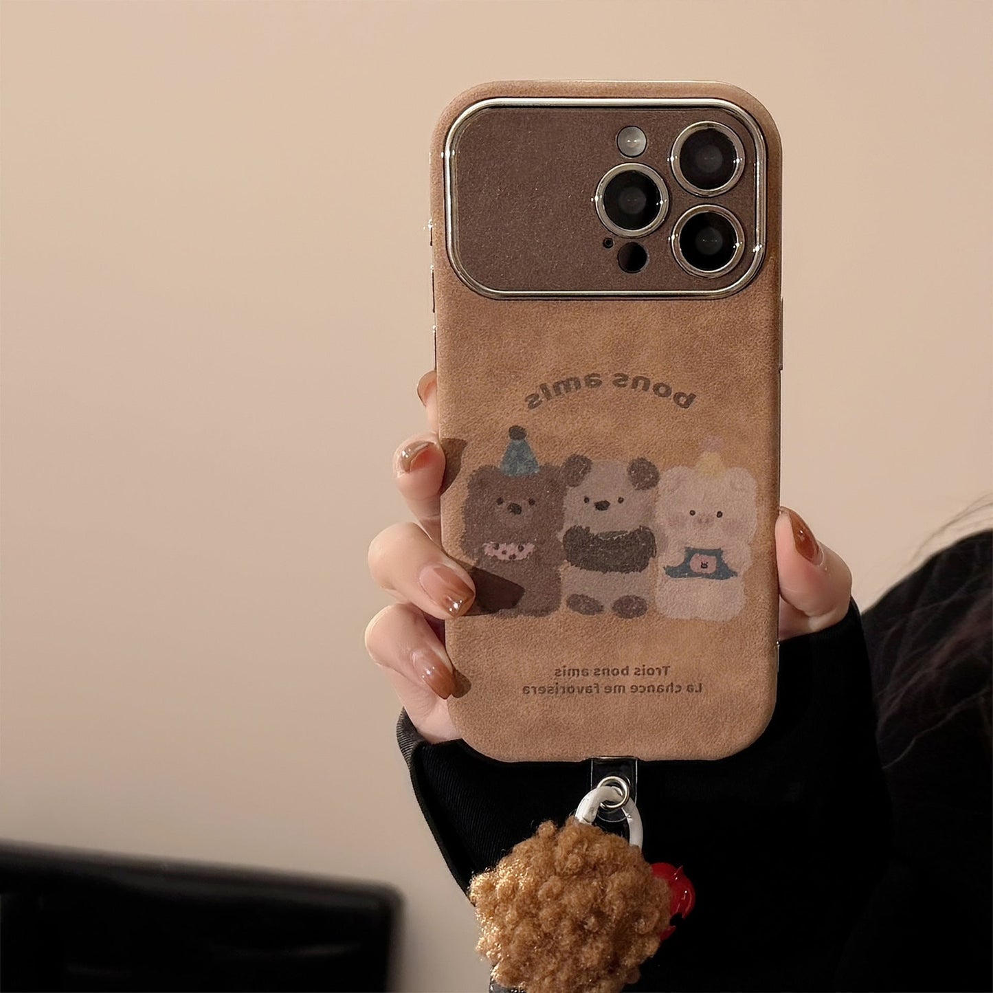 Funda para iPhone 16 de animales de dibujos animados de otoño e invierno, ante para Apple 15promax, cuerda con bola de pelo 14, 17