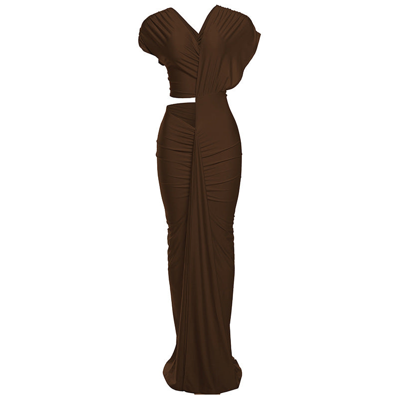 Winter Sexy Slim Fit Cropped Split Dress Solid Color Skinny Sheath Dress