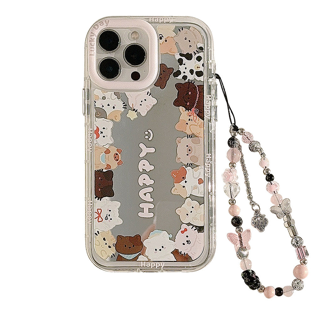 Espejo lindo gato adecuado para 16Pro Max Funda de iPhone 15 Apple 17 Coreano 12 cordón 11