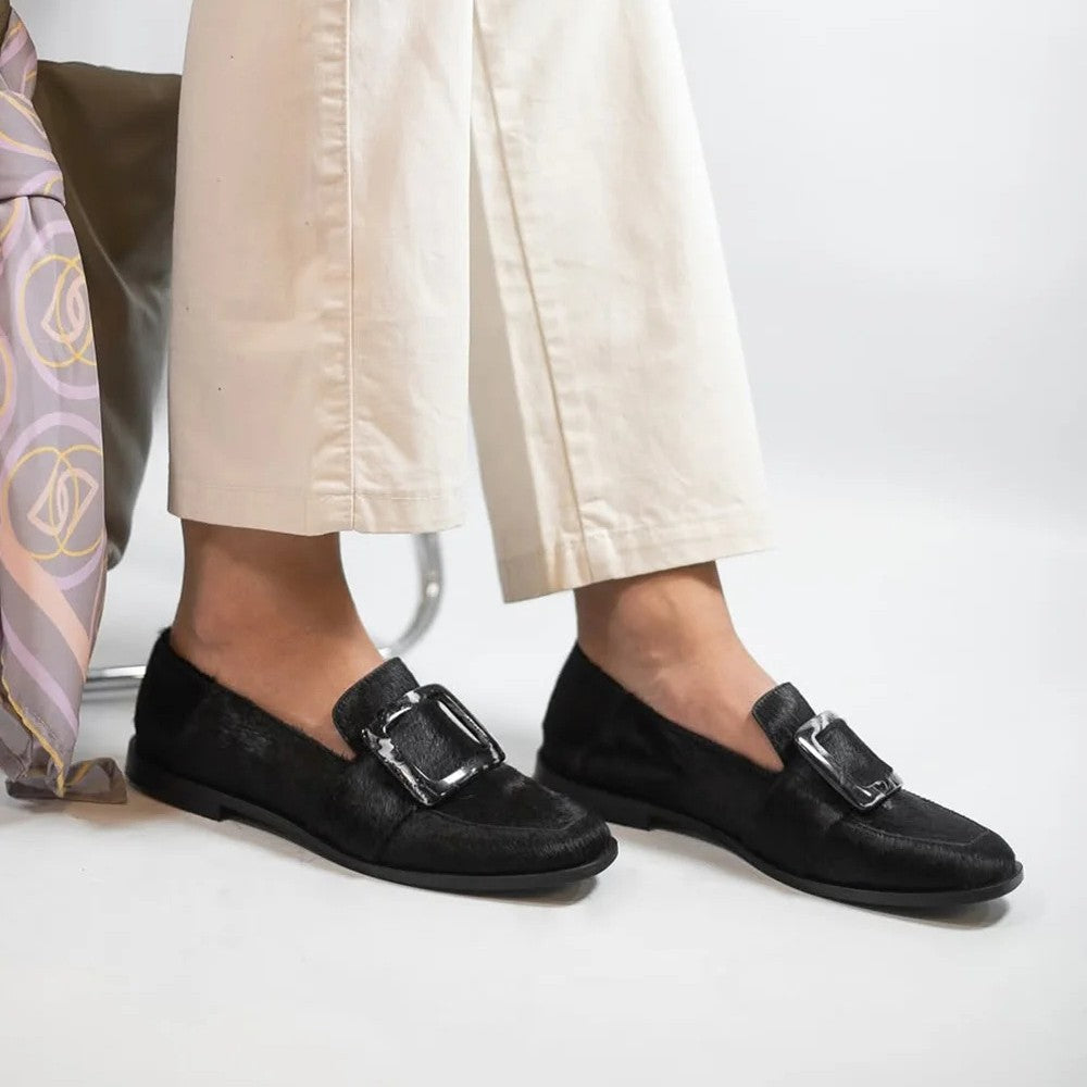 Mocasines Vintage de Botón Cuadrado Escotados — Zapatos Elegantes sin Cordones para Mujer