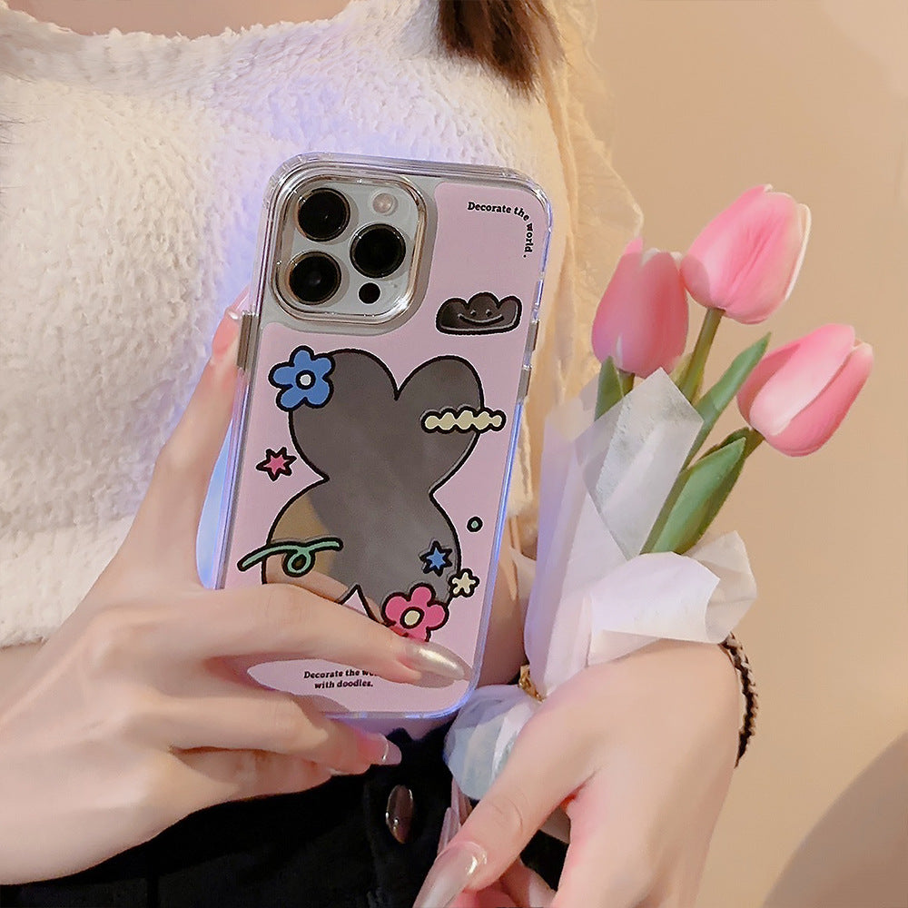 Pink flower geometric iPhone16 for 17promax iPhone case 11 Literature 13 Electroplating mirror 12